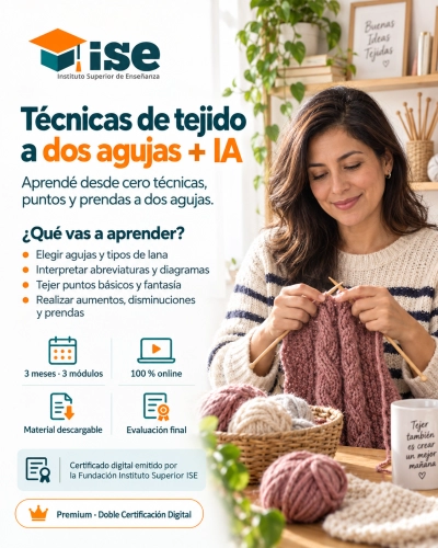 Técnicas de tejido a dos agujas + IA (Premium con Doble Certificación)