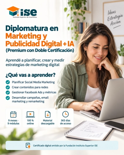 Diplomatura en Marketing y Publicidad Digital + IA (Premium con Doble Certificación)