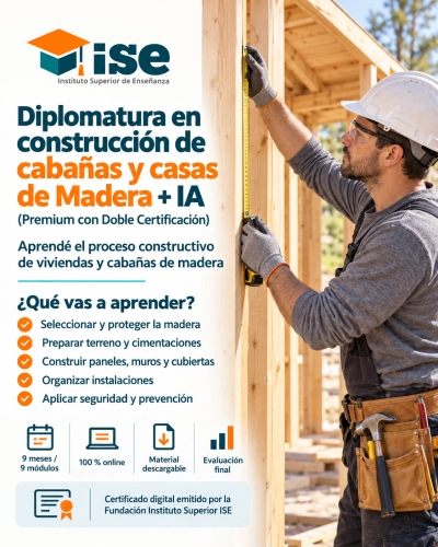 Diplomatura en construcción de cabañas y casas de Madera + IA (Premium con Doble Certificación)