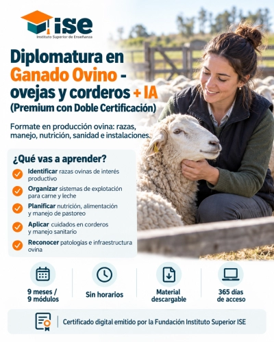 Diplomatura en Ganado Ovino - ovejas y corderos + IA (Premium con Doble Certificación)