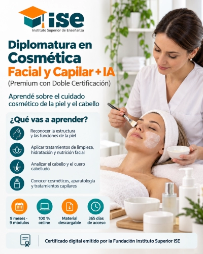 Diplomatura en Cosmética Facial y Capilar + IA (Premium con Doble Certificación)