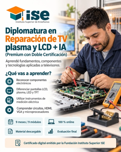 Diplomatura en Reparación de TV plasma y LCD + IA (Premium con Doble Certificación)