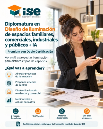 Diplomatura en Diseño de iluminación de espacios familiares, comerciales, industriales y públicos + IA (Premium con Doble Certificación)