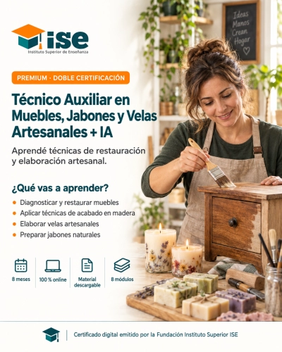 Técnico Auxiliar en Muebles, Jabones y Velas Artesanales + IA (Premium con Doble Certificación)